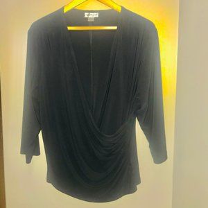 Coldwater Creek XL Knit blk lg sleeve drape v-top